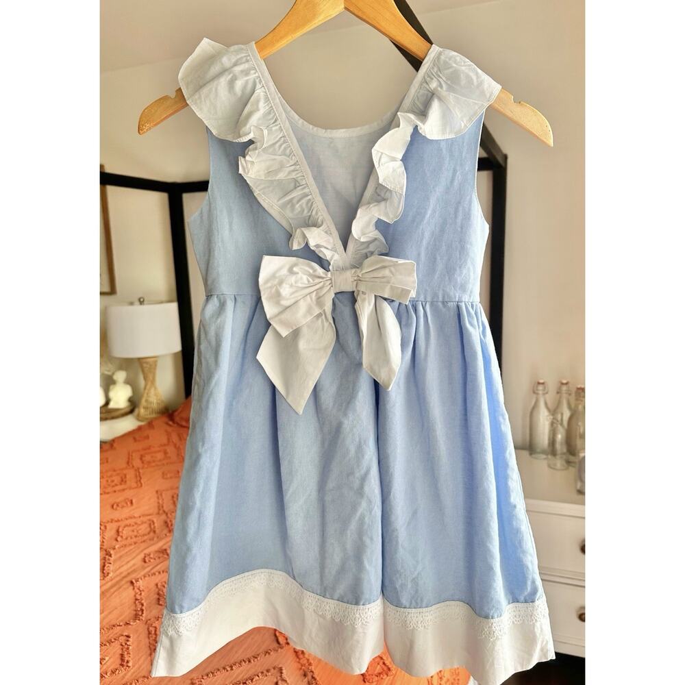 NWT Girls Size 8 Cotton Blue White Bow Back Easter Dress